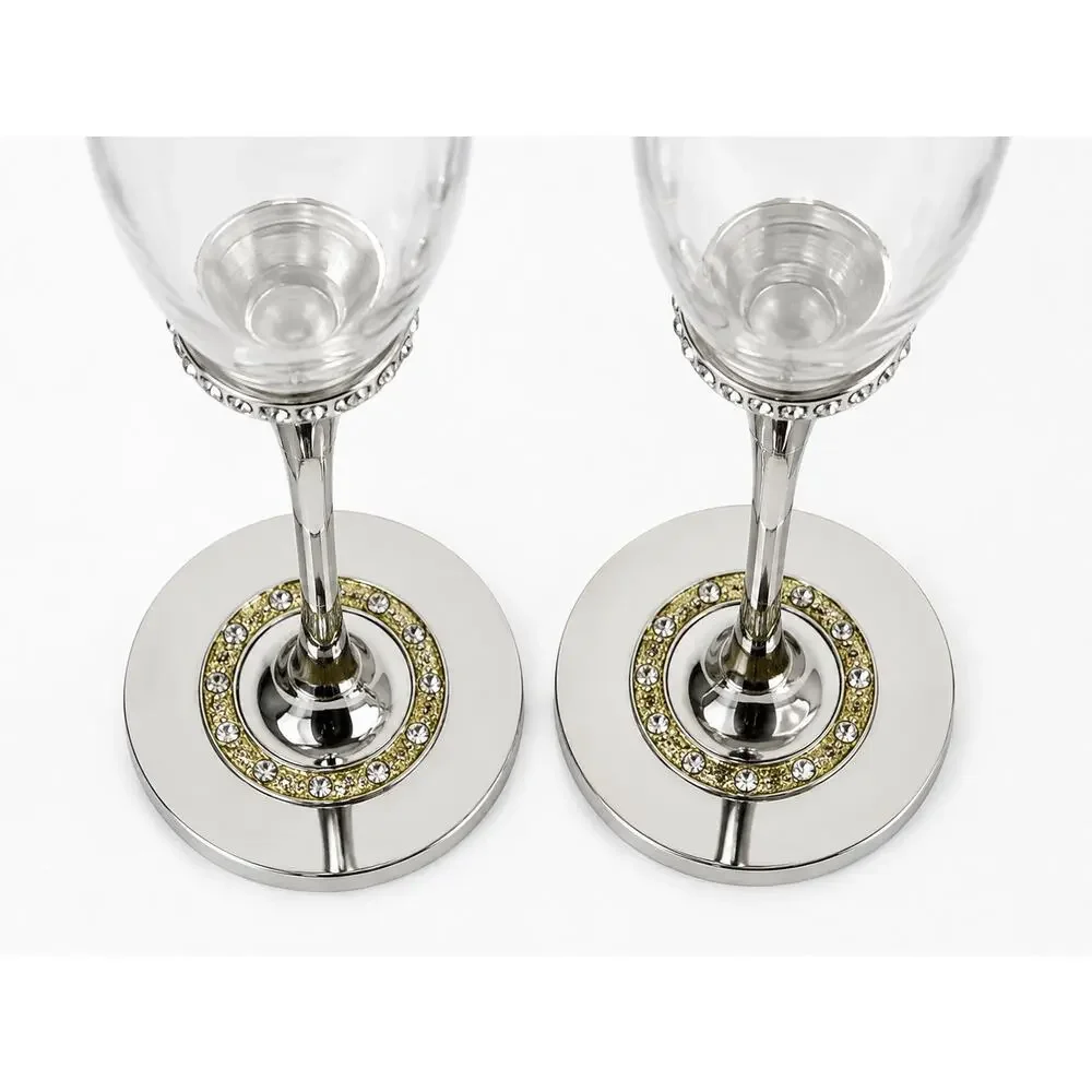 Studio His & Hers Toasting Glasses Pair Rhinestone Wedding Flutes 2010 Boxed
